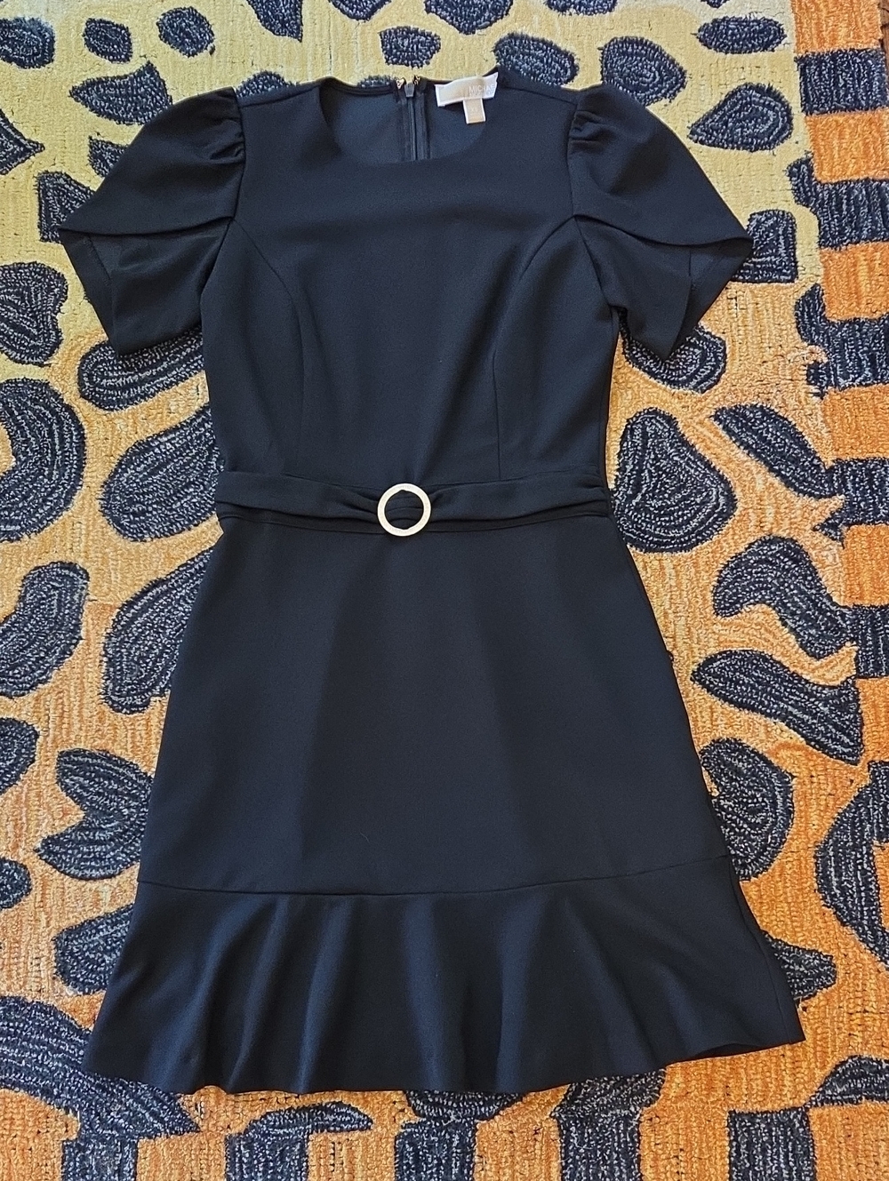 MICHAEL Michael Kors Black Short-Sleeve Mini Dress with Ring Belt
